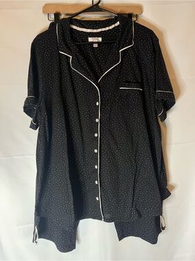 Secret Treasures Black Polka Dot Short Pajama Set with White Piping
